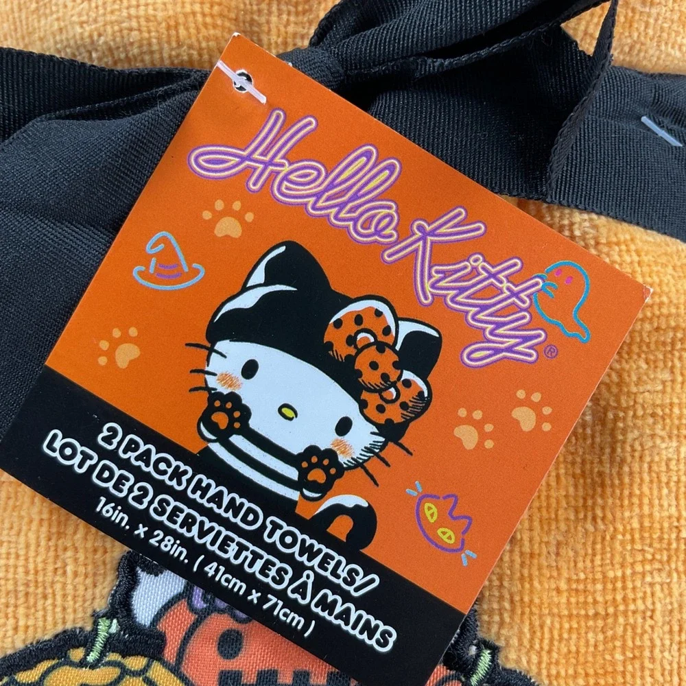 Hello Kitty Halloween Hand Towels 2 Pack Orange Pumpkin Embroidered Sanrio NEW